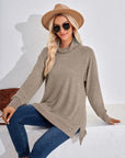 Gray Contrast Mock Neck Long Sleeve T-Shirt