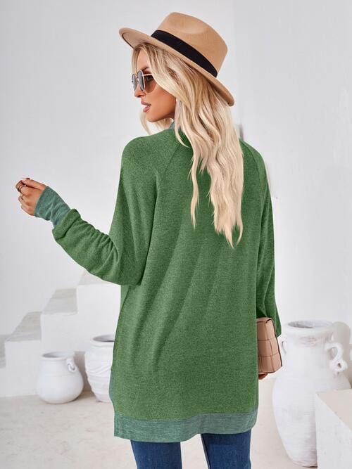 Dark Olive Green Contrast Mock Neck Long Sleeve T-Shirt