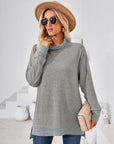 Light Gray Contrast Mock Neck Long Sleeve T-Shirt