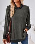 Light Gray Contrast Mock Neck Long Sleeve T-Shirt