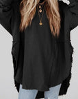 Gray Contrast Texture Round Neck Long Sleeve Blouse