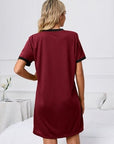 Dark Red Contrast Trim Round Neck Mini Dress