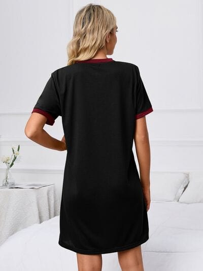 Black Contrast Trim Round Neck Mini Dress