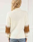 Antique White Contrast Turtleneck Long Sleeve Sweater