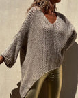 Rosy Brown Contrast V-Neck Long Sleeve Sweater