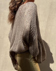 Tan Contrast V-Neck Long Sleeve Sweater