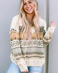 Gray Geometric V-Neck Dropped Shoulder Sweater