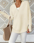 Light Gray Half Zip Long Sleeve Knit Top