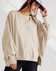 Light Gray Slit Round Neck Dropped Shoulder T-Shirt