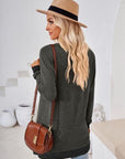 Light Gray Crochet Contrast V-Neck Long Sleeve Slit T-Shirt