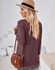 Light Gray Crochet Contrast V-Neck Long Sleeve Slit T-Shirt