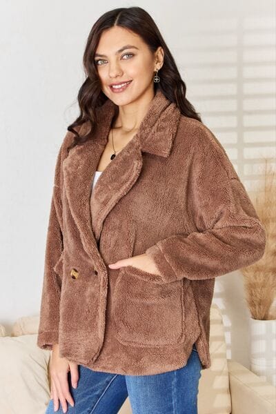 Light Gray Culture Code Double Breasted Fuzzy Coat