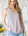 Light Gray Curved Hem Notched Neck Pocket Tank