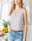 Light Gray Curved Hem Notched Neck Pocket Tank