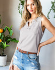 Gray Curved Hem Notched Neck Pocket Tank