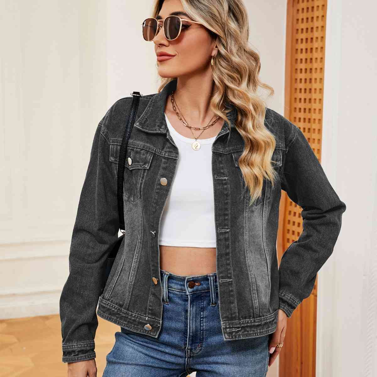 Dark Slate Gray Washed Denim Jacket