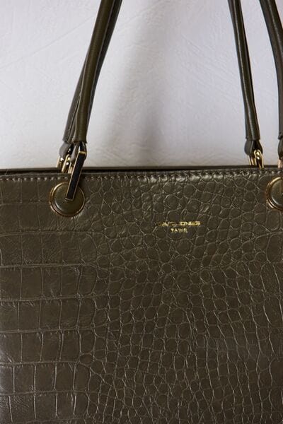 Gray David Jones Texture PU Leather Handbag