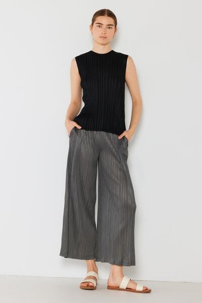 Light Gray Marina West Swim Pleated Wide-Leg Pants with Side Pleat Detail