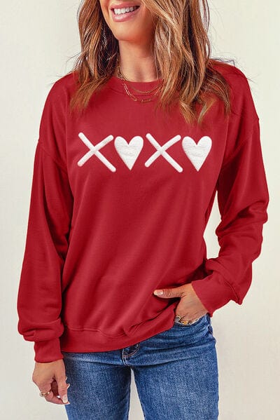 Brown Heart Graphic Round Neck Dropped Shoulder Sweatshirt