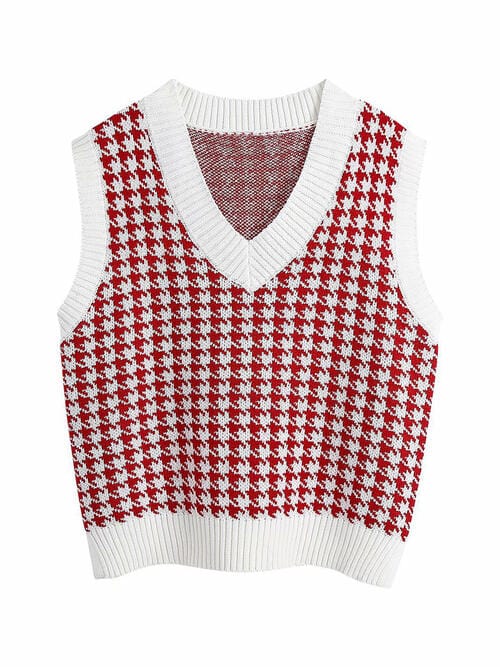 Brown Houndstooth V-Neck Sweater Vet