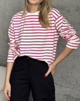 Dim Gray Round Neck Striped Dropped Shoulder T-Shirt