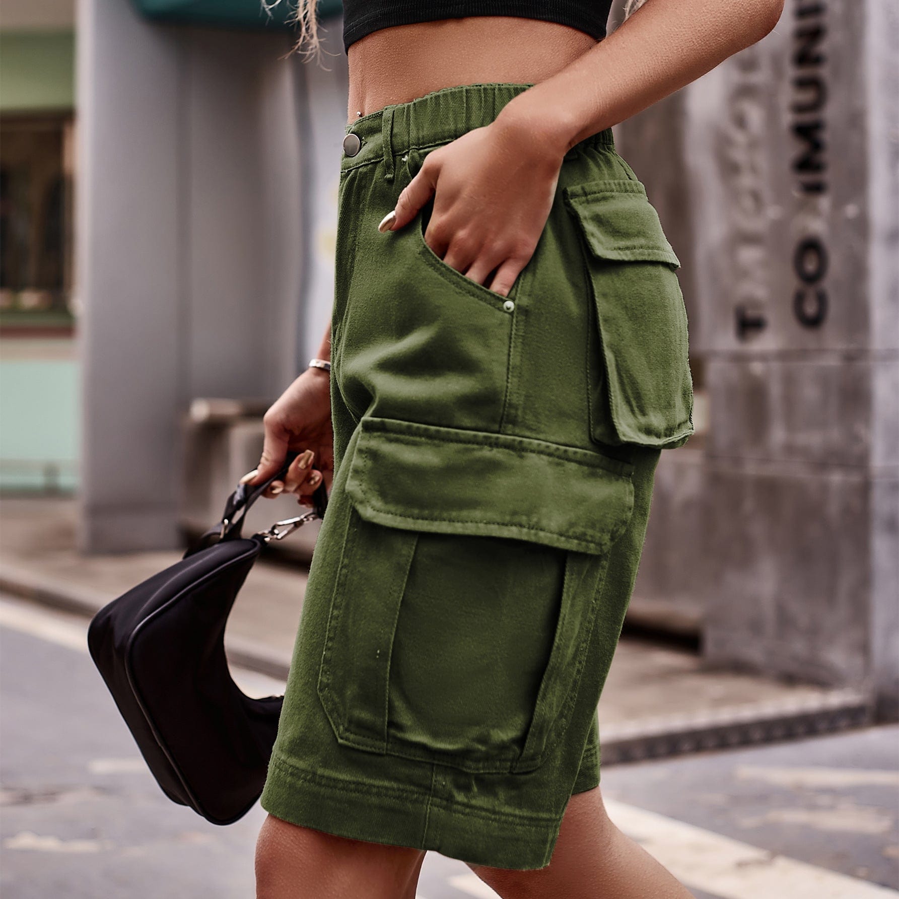 Dim Gray Denim Cargo Shorts with Pockets