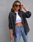 Dark Gray Distressed Drop Shoulder Denim Jacket