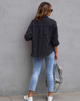 Dark Gray Distressed Drop Shoulder Denim Jacket