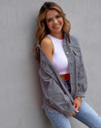 Light Slate Gray Distressed Drop Shoulder Denim Jacket