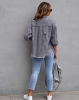 Light Slate Gray Distressed Drop Shoulder Denim Jacket