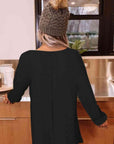 Black Double Take Buttoned Boat Neck Long Sleeve Blouse