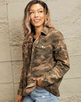 Rosy Brown Double Take Camouflage Snap Down Jacket