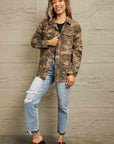 Rosy Brown Double Take Camouflage Snap Down Jacket