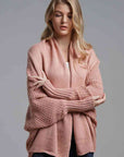 Rosy Brown Double Take Dolman Sleeve Open Front Ribbed Trim Longline Cardigan