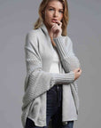 Light Slate Gray Double Take Dolman Sleeve Open Front Ribbed Trim Longline Cardigan