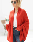 Firebrick Double Take Dolman Sleeve Open Front Ribbed Trim Longline Cardigan