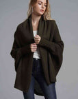 Dark Gray Double Take Dolman Sleeve Open Front Ribbed Trim Longline Cardigan