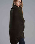 Dark Gray Double Take Dolman Sleeve Open Front Ribbed Trim Longline Cardigan