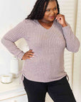 Light Gray Double Take Drawstring Ribbed Long Sleeve T-Shirt