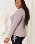 Light Gray Double Take Drawstring Ribbed Long Sleeve T-Shirt