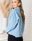 Light Gray Double Take Dropped Shoulder Raw Hem Denim Jacket