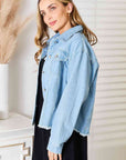 Light Gray Double Take Dropped Shoulder Raw Hem Denim Jacket