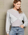 Dark Gray Double Take Exposed Seam Round Neck Cropped Top