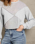 Gray Double Take Exposed Seam Round Neck Cropped Top