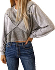 Dark Slate Gray Double Take Exposed Seam Round Neck Cropped Top