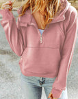 Rosy Brown Double Take Half-Zip Thumbhole Sleeve Hoodie