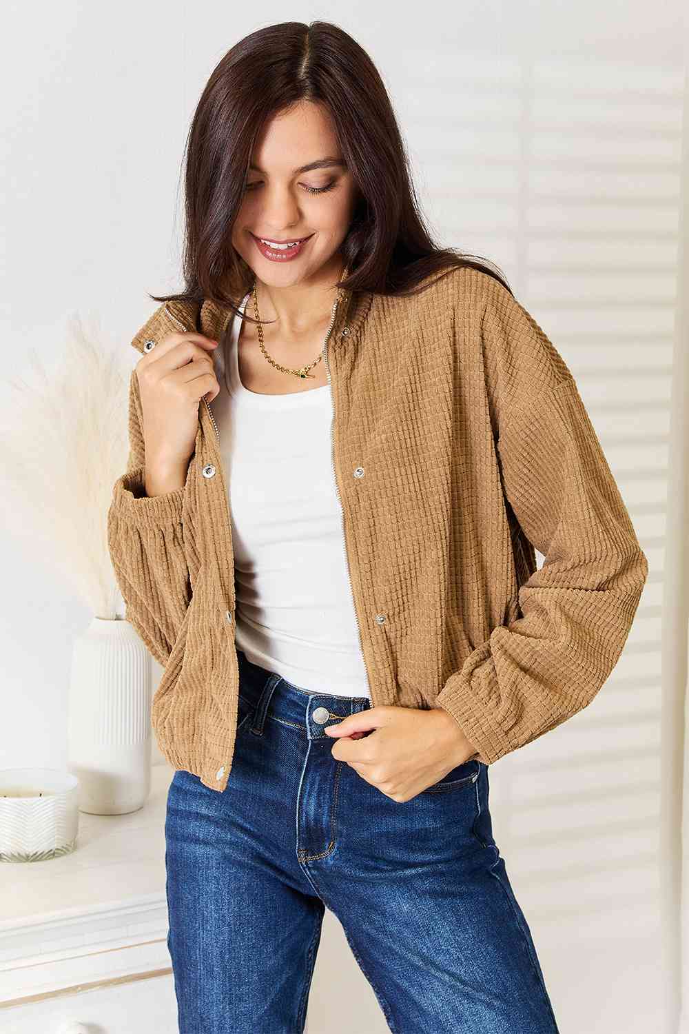 Light Gray Double Take Long Sleeve Dropped Shoulder Jacket