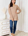 Light Gray Double Take Notched Neck Ribbed Long Sleeve T-Shirt