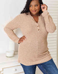 Light Gray Double Take Notched Neck Ribbed Long Sleeve T-Shirt