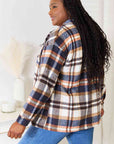 Dark Slate Gray Double Take Plaid Button Front Shirt Jacket with Breast Pockets